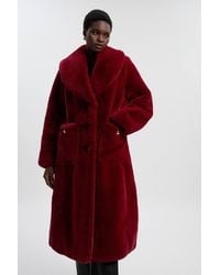 Karen Millen - Faux Fur Buttoned Midi Coat - Lyst