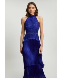 Karen Millen - Fringed Beaded Halter Neck Woven Maxi Dress - Lyst