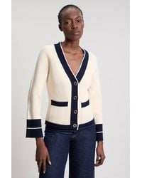 Karen Millen - Knit Cotton Contrast Tipped Cardigan Sweater - Lyst