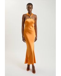 Karen Millen - Viscose Satin Halter Neck Maxi Dress - Lyst