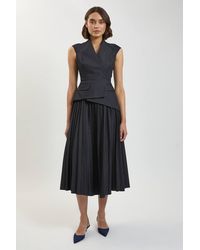 Karen Millen - Petite Tailored Denim Pleated Midi Dress - Lyst
