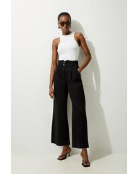 Karen Millen - Petite Denim Wide Leg Trousers - Lyst