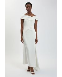 Karen Millen - Petite Tailored Satin Drape Asymmetric Maxi Fishtail Dress - Lyst