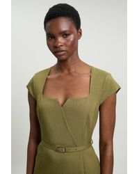 Karen Millen - Viscose Blend Belted Square Neck Tailored Pencil Dress - Lyst