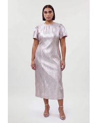 Karen Millen - Plus Size Puff Sleeve Metallic Textured Midi Dress - Lyst