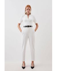 Karen Millen - Forever Structured Crepe Belted Jumpsuit - Lyst