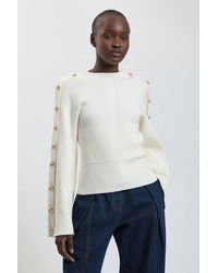 Karen Millen - Military Button Up Sleeved Knitted Jumper - Lyst