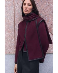 Karen Millen - Brushed Wool Pu Mix Detachable Scarf Tailored Crop Coat - Lyst
