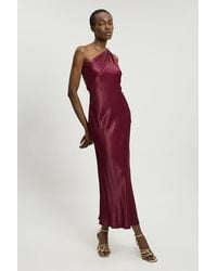 Karen Millen - Satin Viscose Trim Detail One Shoulder Maxi Dress - Lyst