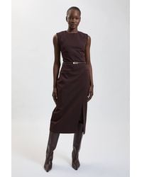 Karen Millen - Tailored Belted Midi Skirt Pencil Dress - Lyst