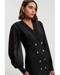 Karen Millen - Figure Form Bandage Woven Mix Military Button Blazer Knit Mini Dress - Lyst