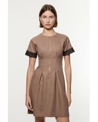 Karen Millen - Tailored Twill Lace Mix Zip Front Mini Dress - Lyst