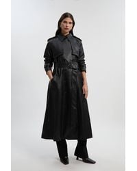 Karen Millen - Tailored Faux Leather Belted Trench Coat - Lyst