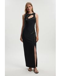 Karen Millen - Embellished Figure Form Bandage Sleeveless Knit Maxi Dress - Lyst
