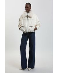 Karen Millen - Faux Leather Mix Short Bomber Jacket - Lyst