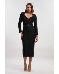 Karen Millen - Figure Form Bandage Belted Midi Dress - Lyst