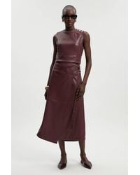 Karen Millen - Faux Leather Tie Detail Wrap Midi Skirt - Lyst