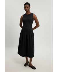 Karen Millen - Petite Textured Drop Waist Long Sleeve Woven Midi Dress - Lyst