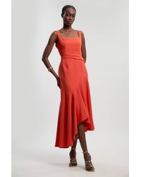 Karen Millen - Compact Stretch Strappy Asymmetric Hem Maxi Dress - Lyst