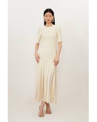 Karen Millen - Petite Viscose Blend Filament Full Skirt Knit Short Sleeve Midi Dress - Lyst