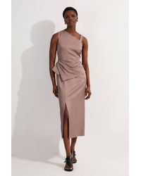 Karen Millen - Premium Viscose Linen Asymmetric Neck Tailored Pencil Maxi Dress - Lyst