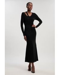 Karen Millen - Petite Slinky Crepe Twist Detail Maxi Dress - Lyst