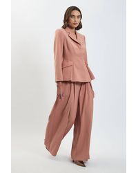 Karen Millen - Polished Pleat Wide Leg Tailored Trouser - Lyst