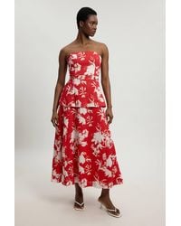 Karen Millen - Double Cloth Printed Bandeau Peplum Midi Dress - Lyst