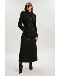 Karen Millen - Wool Pu Mix Tailored Belted Trench Maxi Coat - Lyst