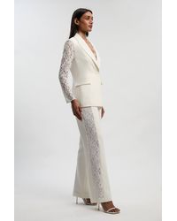 Karen Millen - Compact Stretch Lace Mix Tailored Wide Leg Trouser - Lyst
