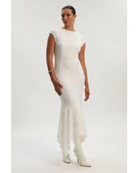 Karen Millen - Textured Hanky Hem Short Sleeve Trim Detail Jersey Maxi Dress - Lyst