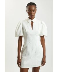 Karen Millen - Embellished Short Sleeve Woven Mini Dress - Lyst