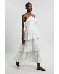Karen Millen - Cotton Poplin Pleat Detail Halterneck Woven Maxi Dress - Lyst