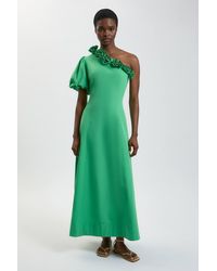 Karen Millen - Corsage Detail Cotton Poplin Midi Dress - Lyst