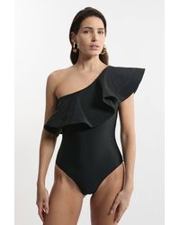 Karen Millen - Drama Ruffle One Shoulder Swimsuit - Lyst