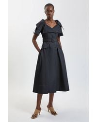 Karen Millen - Tailored Denim Trench Belted Full Skirted Midi Dress - Lyst