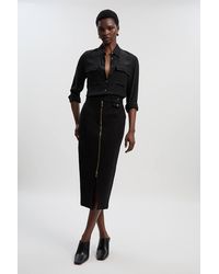 Karen Millen - Ponte Front Zip Trim Detail Midi Skirt - Lyst