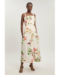 Karen Millen - Printed Poplin Pleated Midi Dress - Lyst