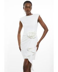 Karen Millen - Scuba Rosette Detail Woven Mini Dress - Lyst