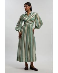 Karen Millen - Slub Organdie Drama Sleeve Woven Wrap Detail Shirt Dress - Lyst