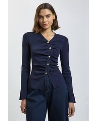 Karen Millen - Asymmetric Fastening Viscose Knit Cardigan Sweater - Lyst