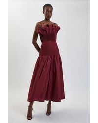 Karen Millen - Petite Taffeta Ruffle Detail Midi Dress - Lyst