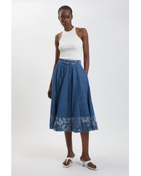 Karen Millen - Jacquard Denim Full Skirt - Lyst