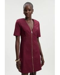 Karen Millen - Techno Cotton Short Sleeve Zip Detail Woven Mini Dress - Lyst