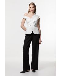Karen Millen - Compact Stretch Asymmetric Collar Wide Leg Tailored Jumpsuit - Lyst