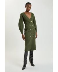 Karen Millen - Wool Look Military Double Breasted Knitted Dress - Lyst