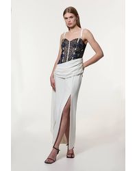 Karen Millen - Lace Applique Contrast Corseted Tailored Maxi Dress - Lyst