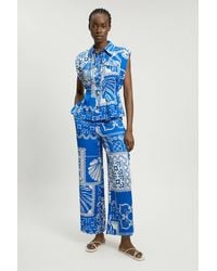 Karen Millen - Premium Viscose Linen Printed Woven Straight Leg Trouser - Lyst