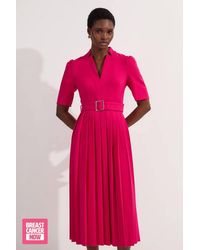 Karen Millen - Forever Tailored Structured Crepe Forever Pleat Belted Midi Dress - Lyst