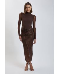Karen Millen - Premium Crystal Embellished Jersey Cowl Skirt Detail Maxi Dress With Mesh Body - Lyst
